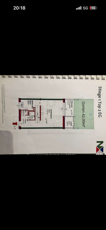 Grundriss Erdgeschoss der Maisonettewohnung Neudörfl – Stiege 1 Top 2 EG mit Wohnküche, Terrasse und 42 m² Garten
